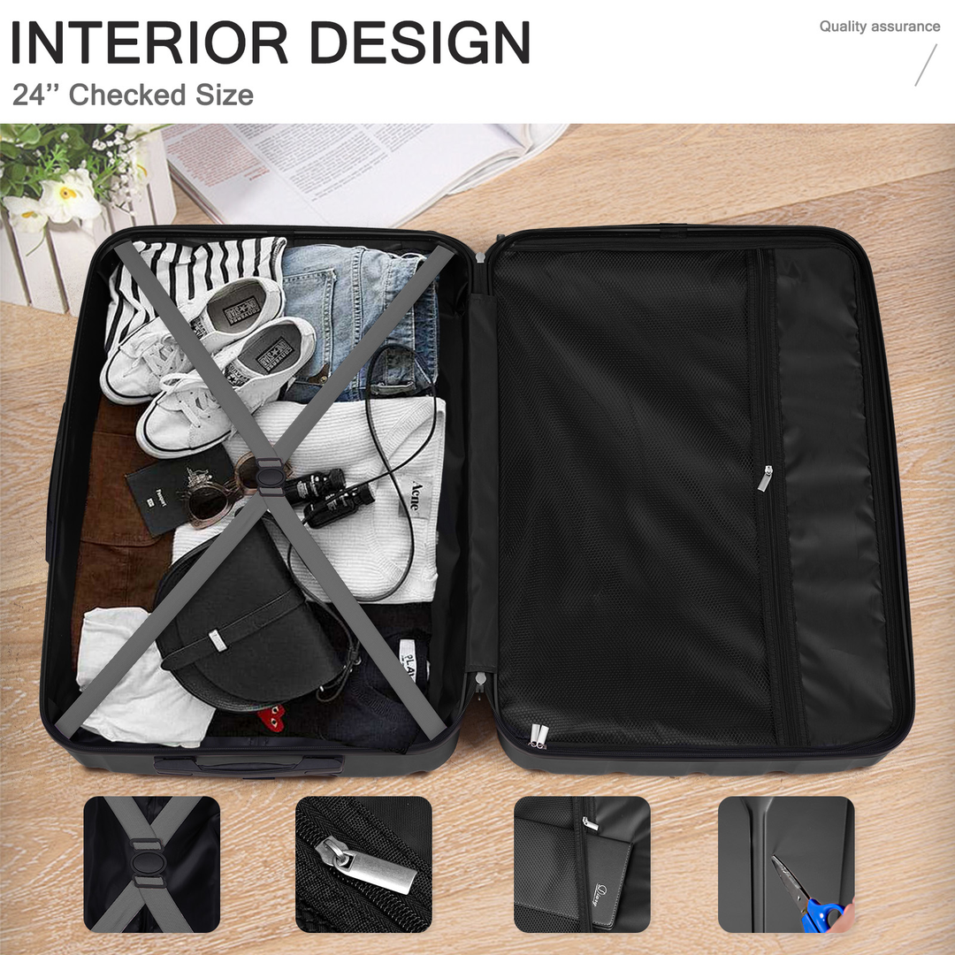 lined suitcase interior with zipper divider and cross straps