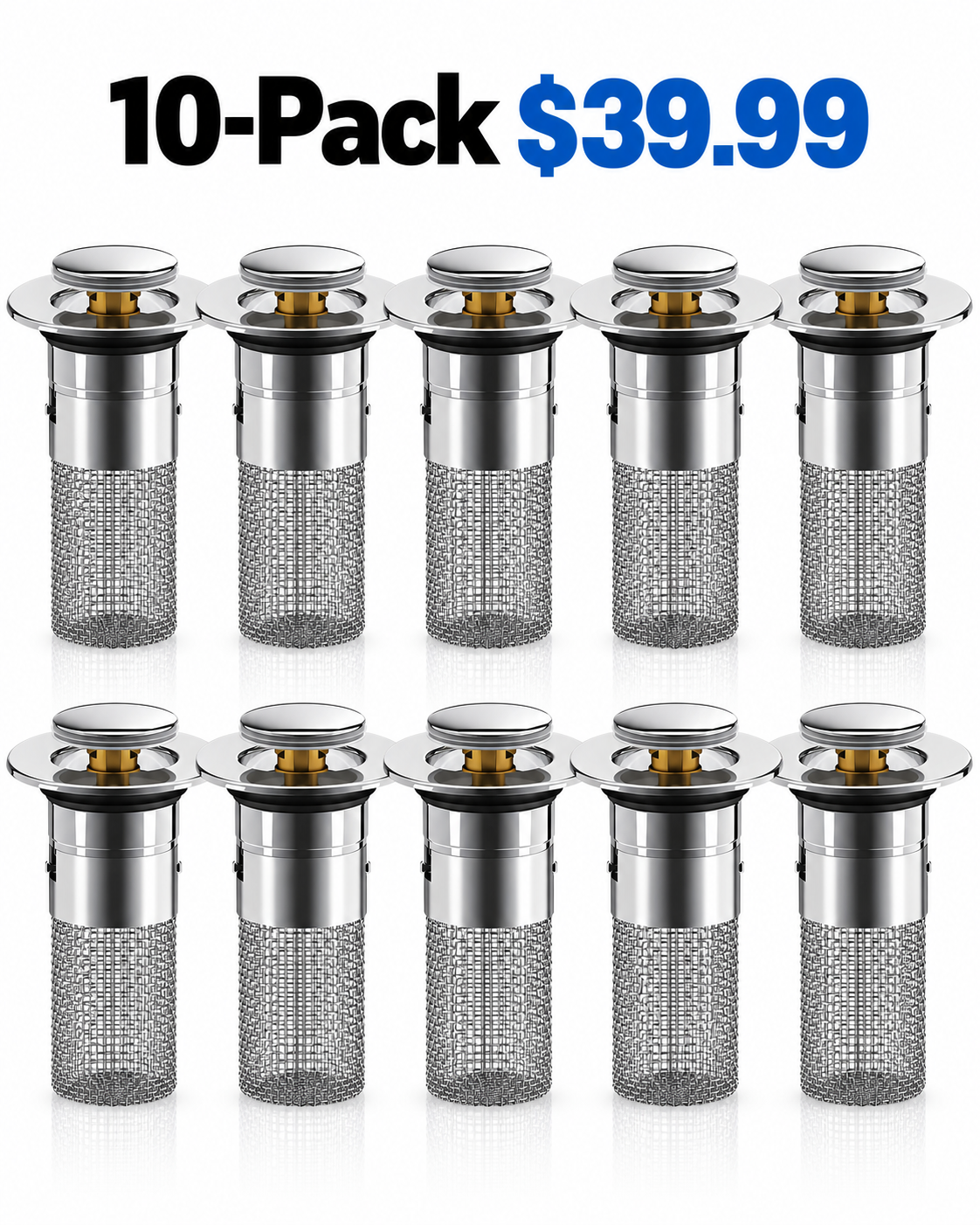 10 pack stainless steel pop up bathroom sink stoppers 39.99 USD