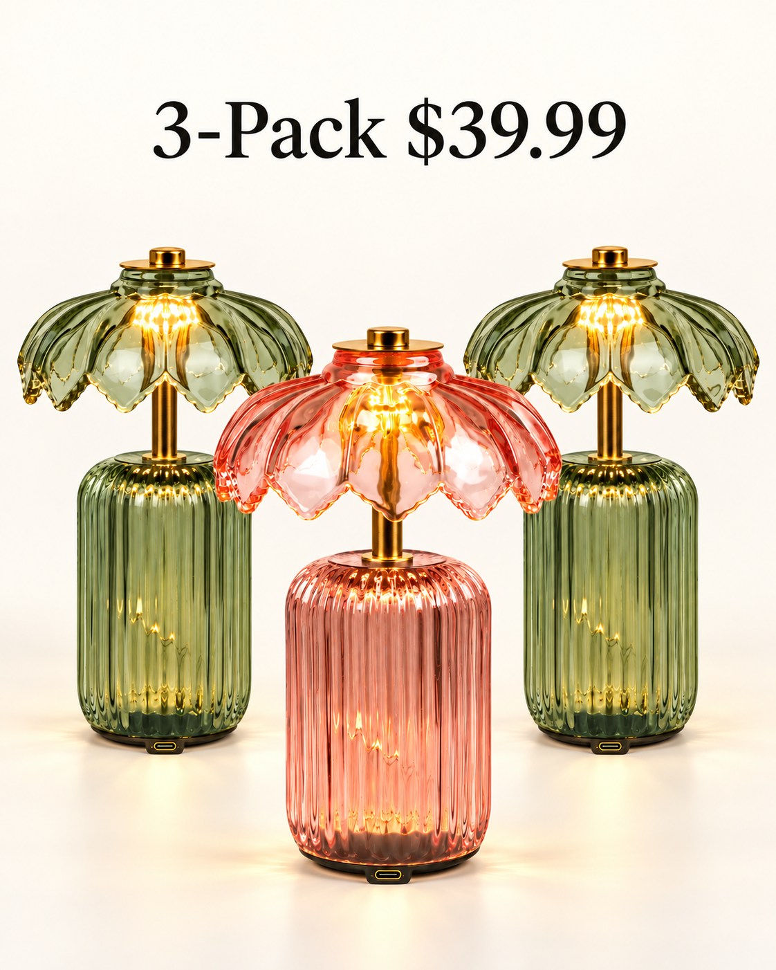 3-Pack green green pink cordless flower crystal table lamps $39.99