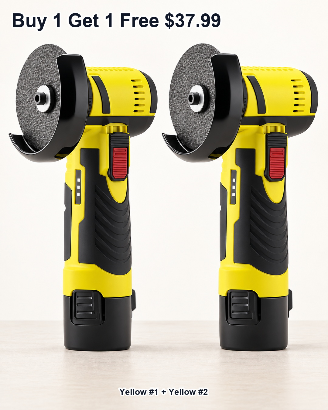 Buy 1 Get 1 Free 12V mini cordless angle grinder kit yellow and yellow color choice for 37.99 USD