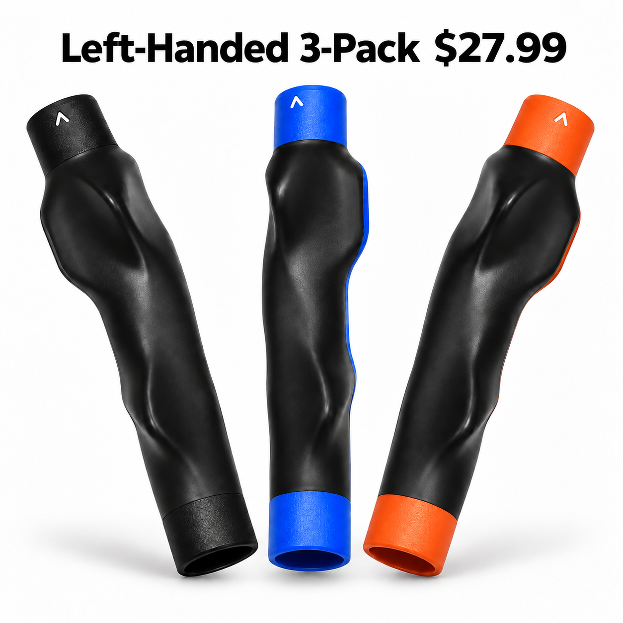 left handed three piece golf grip trainer bundle black blue and orange 27.99 USD