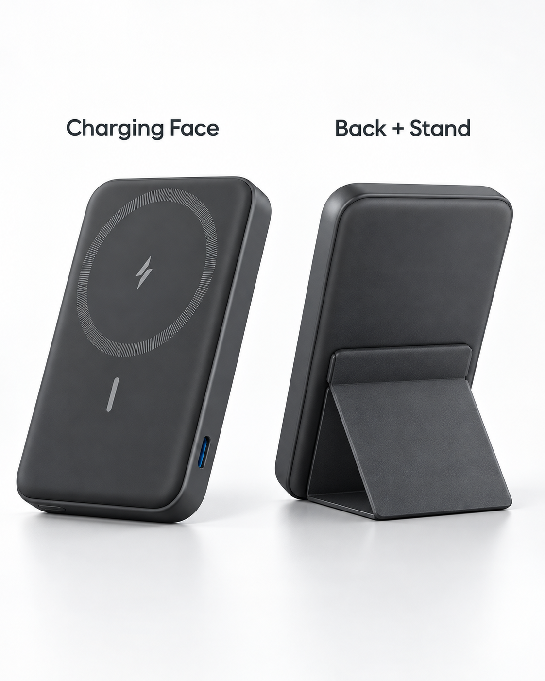 magnetic power bank charging face and back stand detail