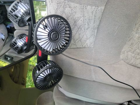 Customer photo for BOGO Dual-Head Car Fan with Desktop Base