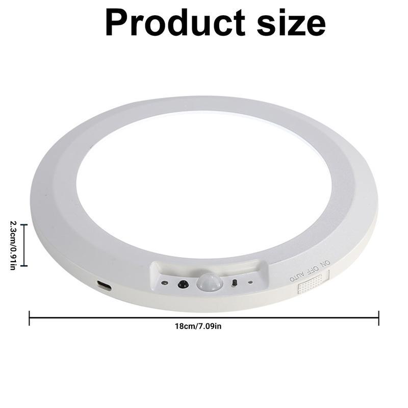 source size reference for rechargeable motion sensor ceiling light 18 cm diameter and 2.3 cm thickness