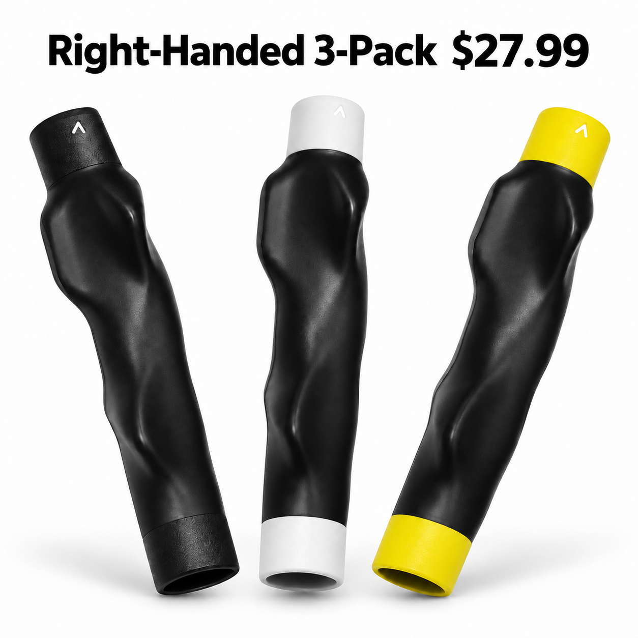 right handed three piece golf grip trainer bundle black white and yellow 27.99 USD