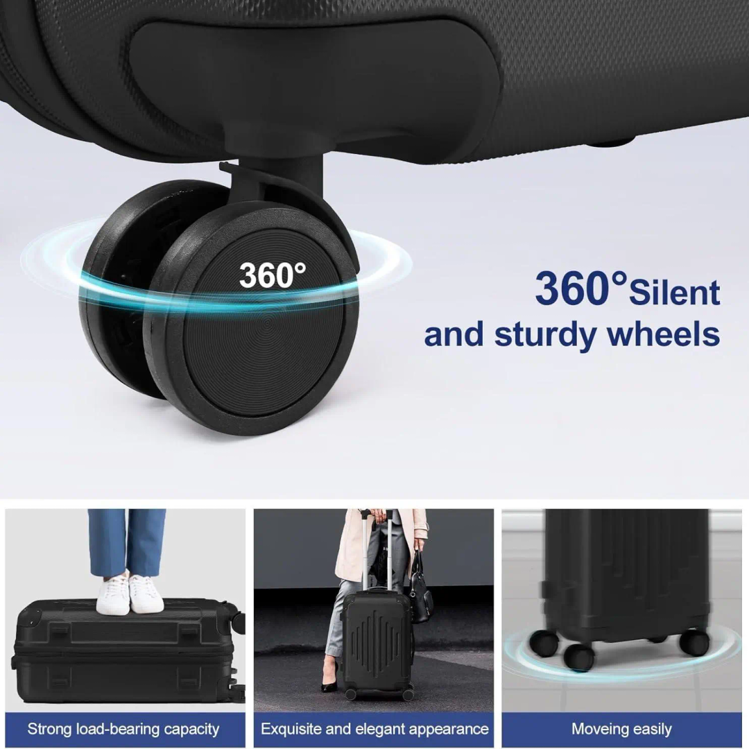 360 degree spinner wheel detail on hardside suitcase