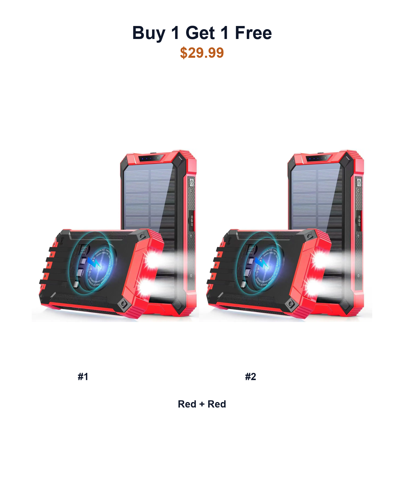 Buy 1 Get 1 Free W22 solar power banks Red and Red