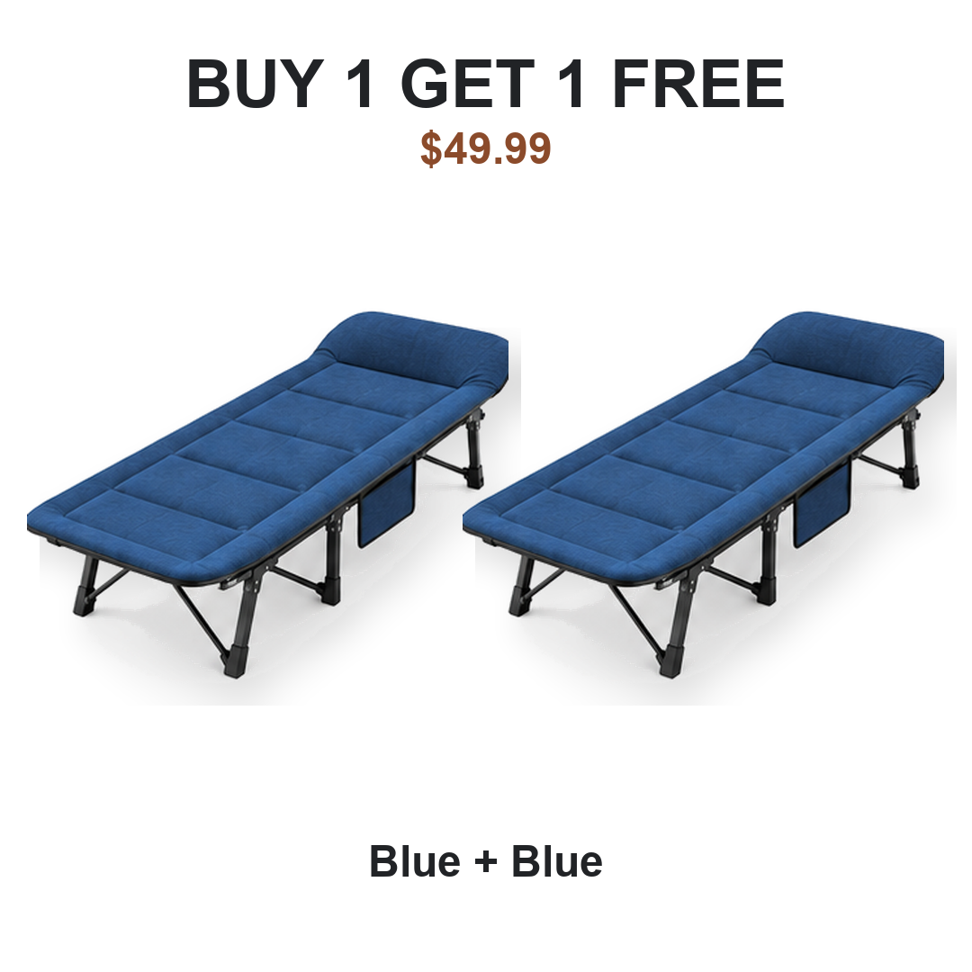 Buy one get one free camping cot pair: Cot #1 Blue, Cot #2 Blue