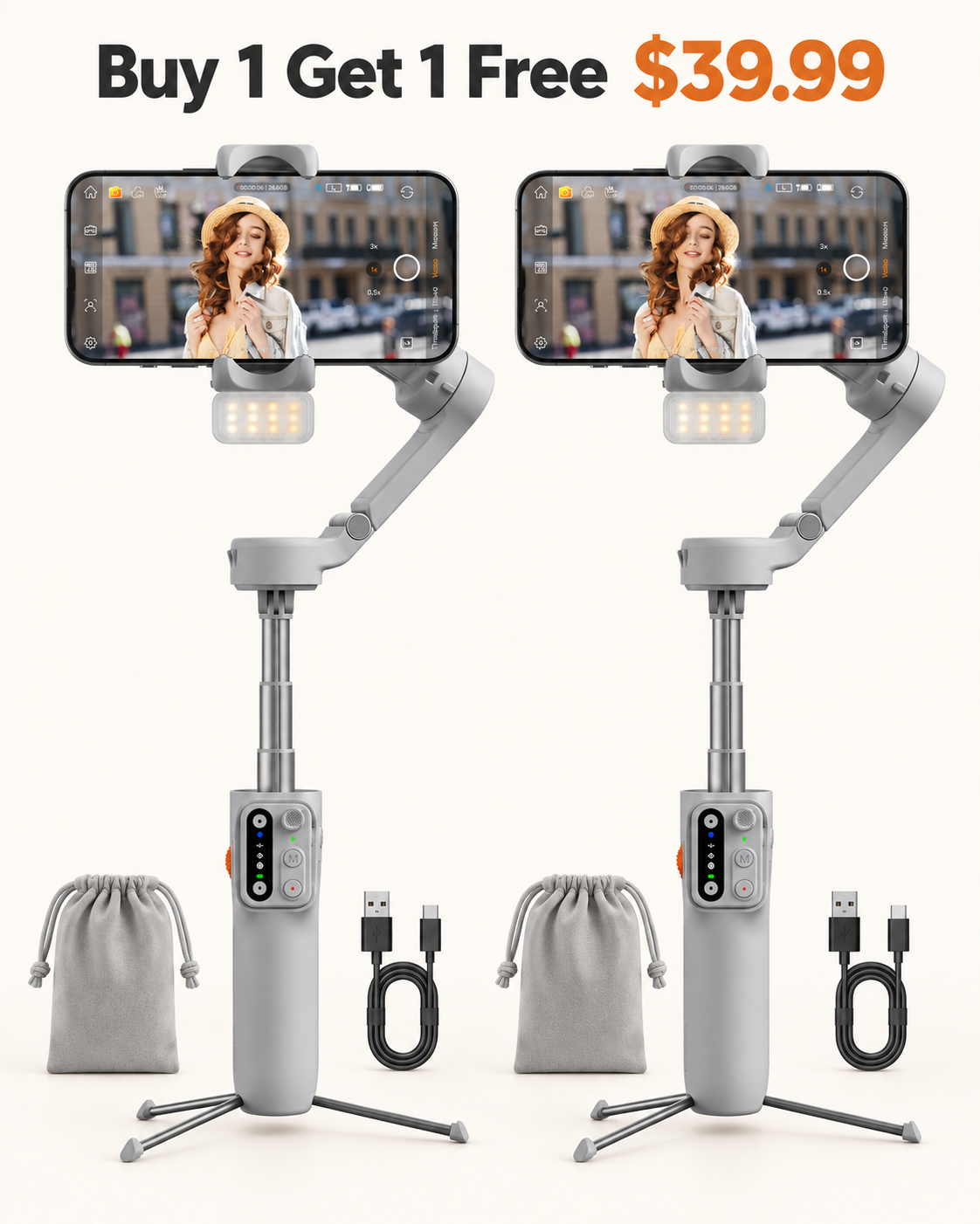 Buy 1 Get 1 Free two gray smartphone gimbal kits 39.99 USD