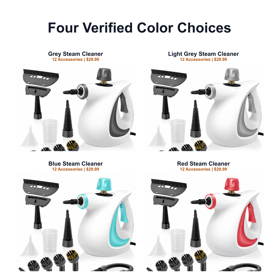 four color options for handheld steam cleaner