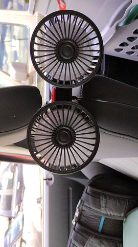 Customer photo for BOGO Dual-Head Car Fan with Desktop Base