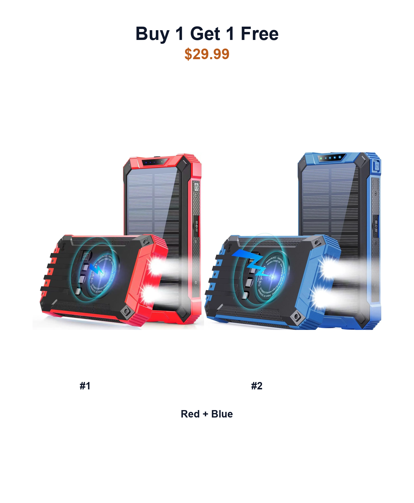 Buy 1 Get 1 Free W22 solar power banks Red and Blue