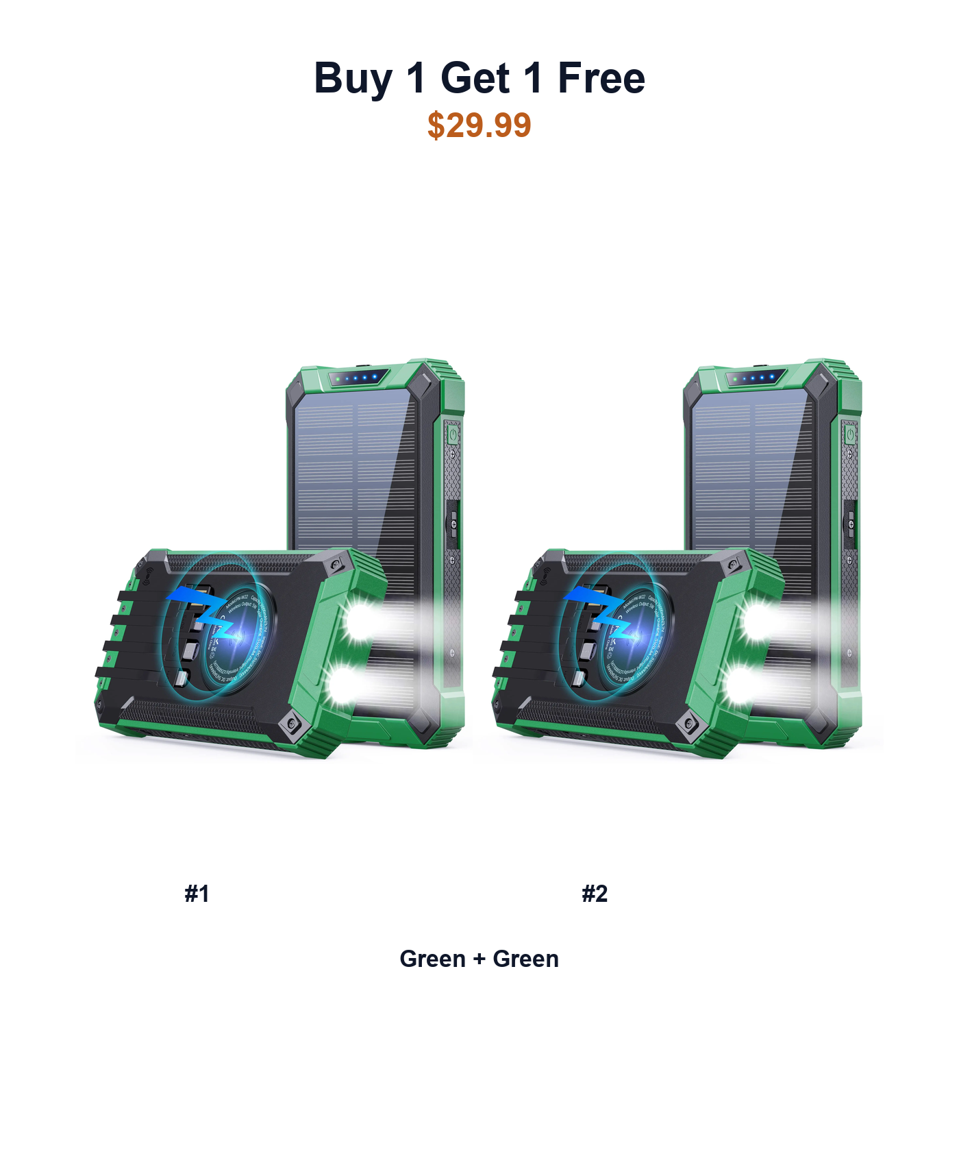 Buy 1 Get 1 Free W22 solar power banks Green and Green