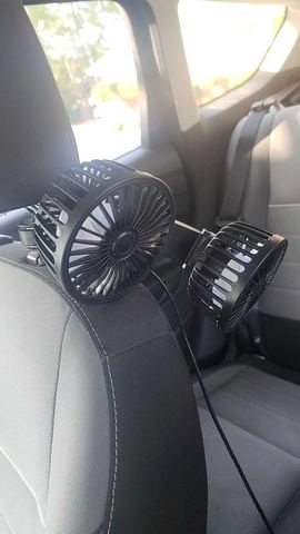 Customer photo for BOGO Dual-Head Car Fan with Desktop Base