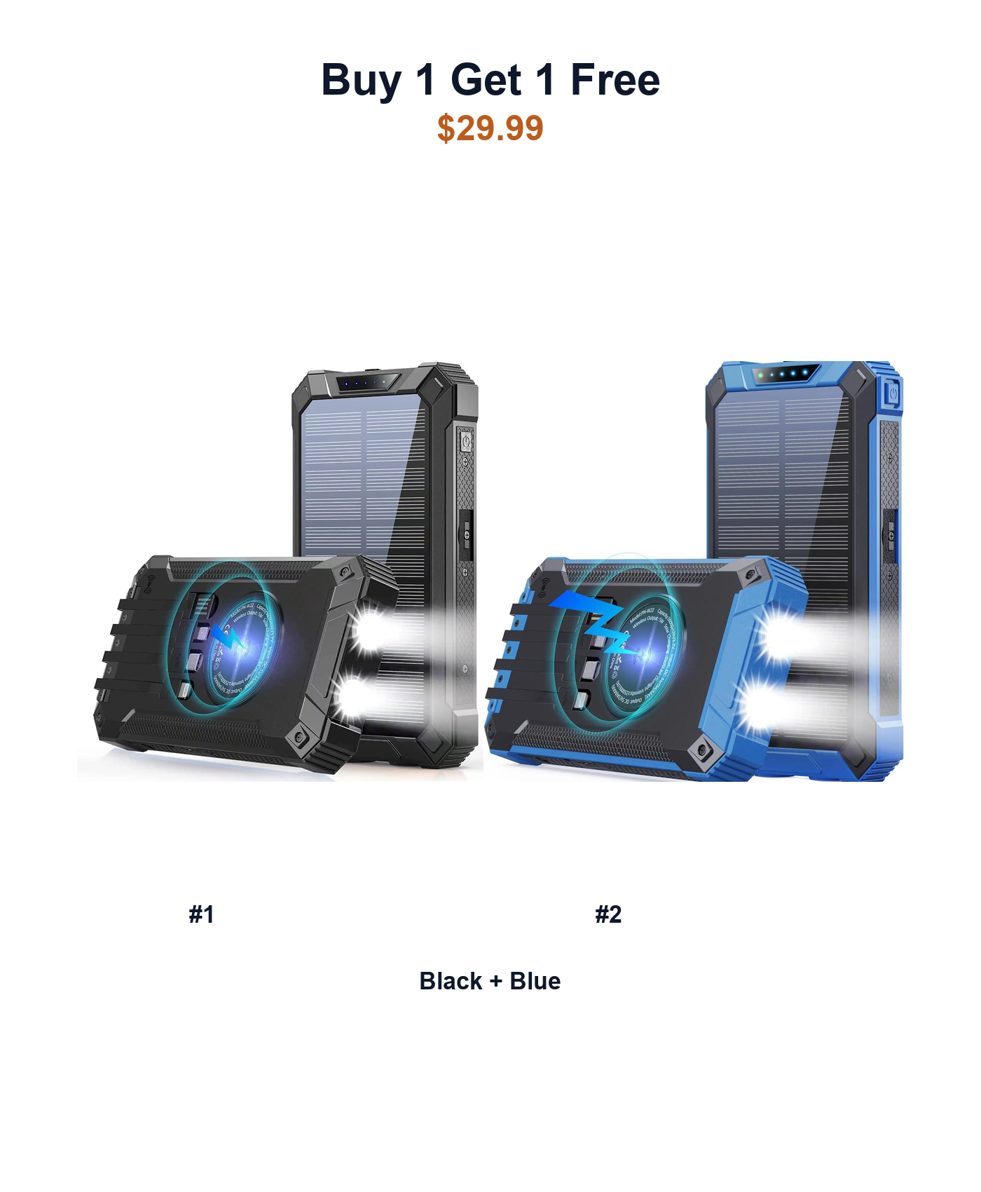 Buy 1 Get 1 Free W22 solar power banks Black and Blue