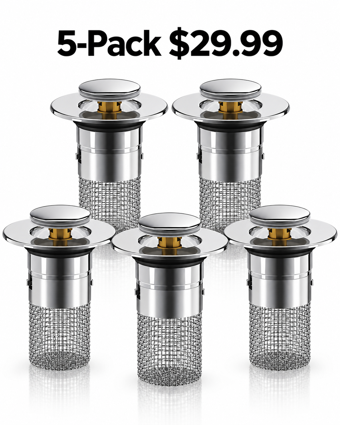 5 pack stainless steel pop up bathroom sink stoppers 29.99 USD