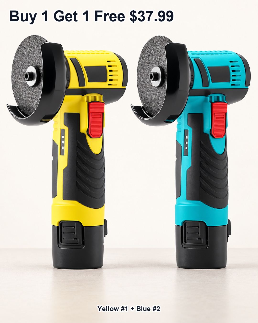 Buy 1 Get 1 Free 12V mini cordless angle grinder kit yellow and blue color choice for 37.99 USD