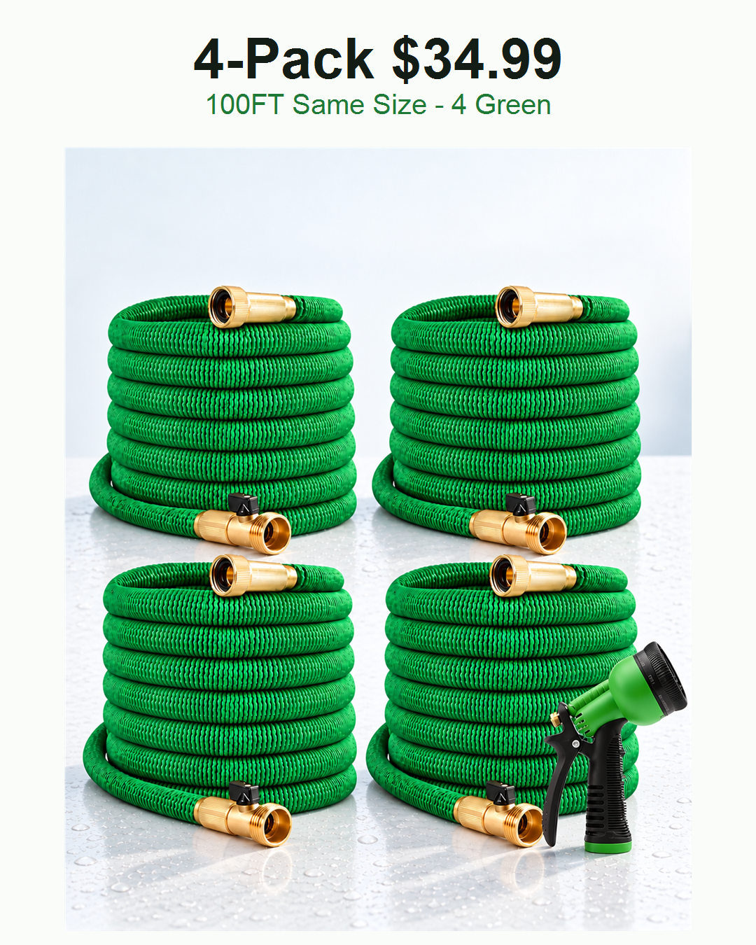 4 pack 100FT expandable garden hoses four green 34.99 USD