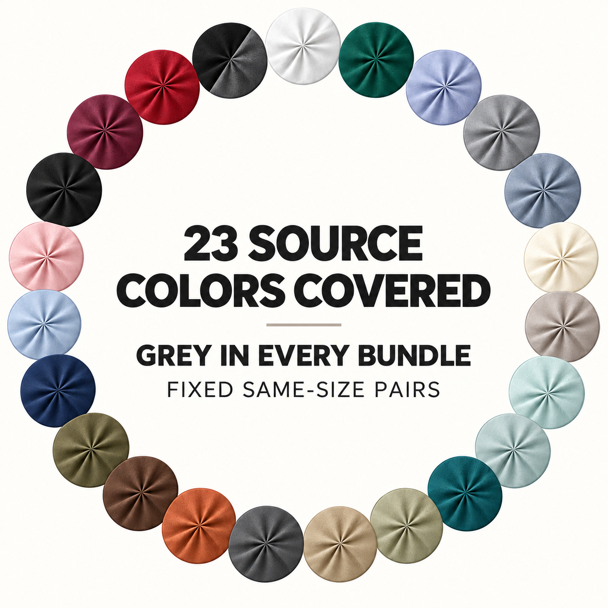 ring palette showing 23 covered pintuck bedding colors with Grey in each pair