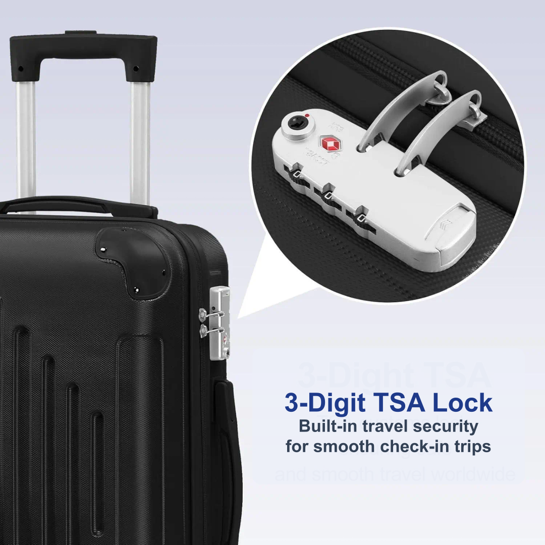 three digit TSA lock detail on hardside suitcase