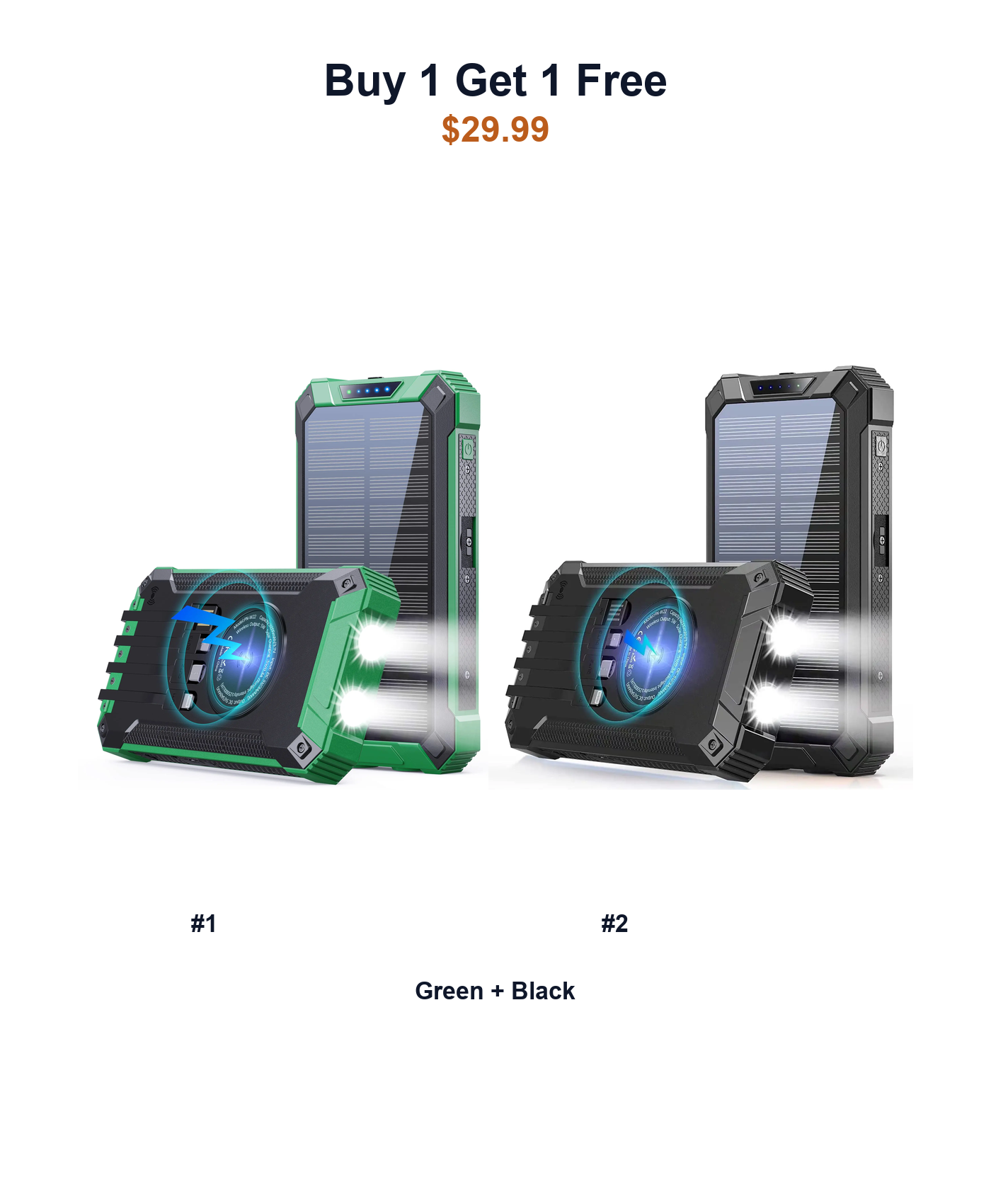 Buy 1 Get 1 Free W22 solar power banks Green and Black