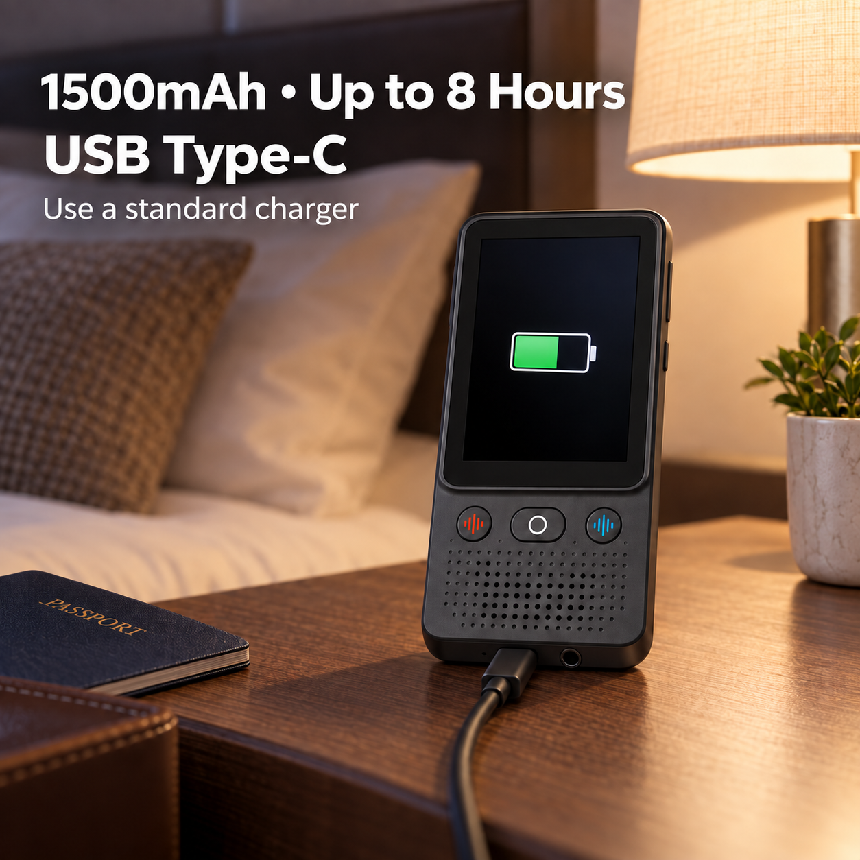 1500mAh translator charging through USB Type-C with standard charger guidance