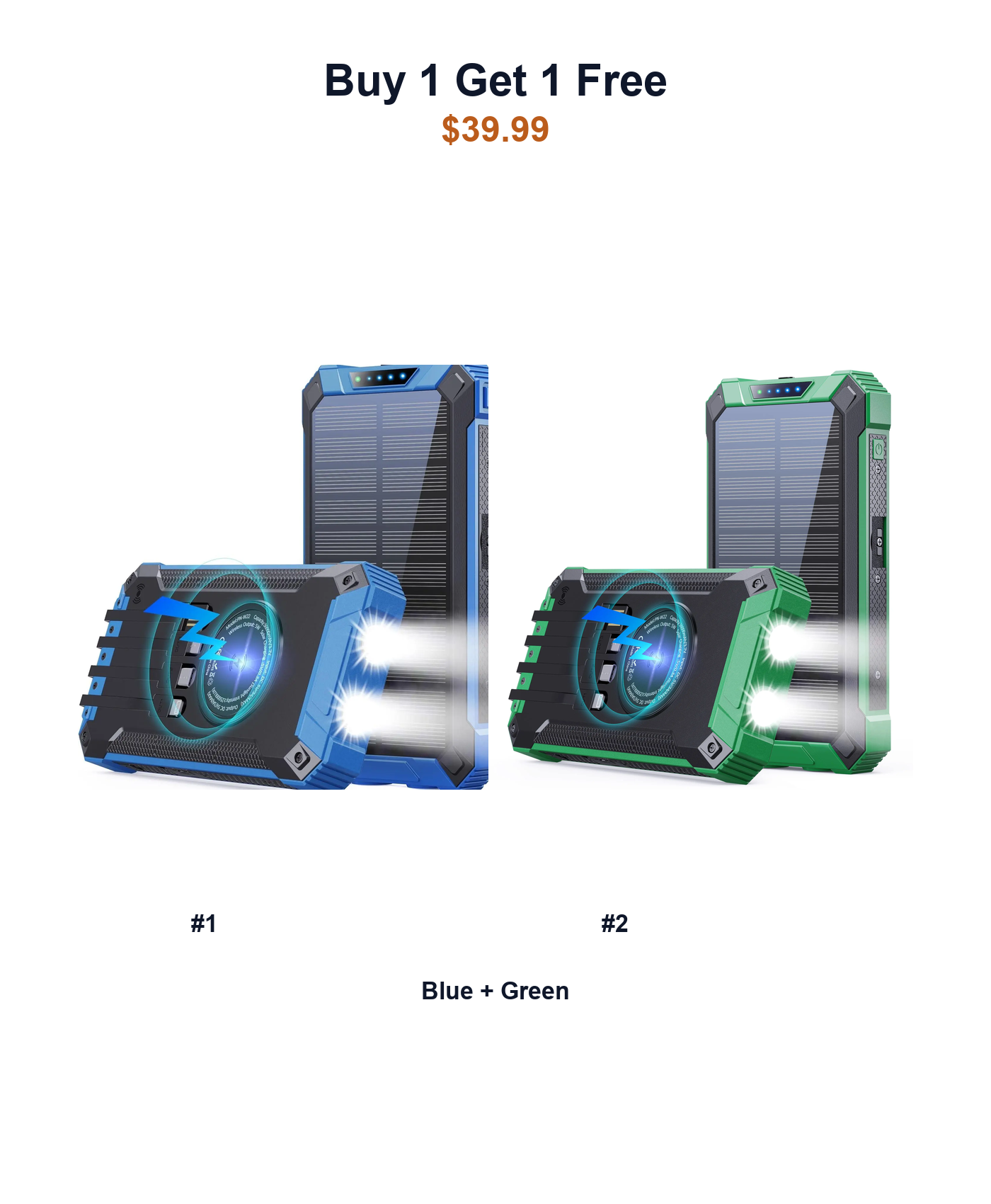 Buy 1 Get 1 Free W22 solar power banks Blue and Green