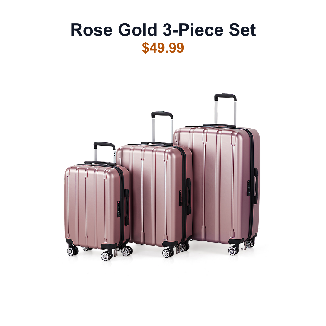 SKU image for Rose Gold three piece hardside luggage set