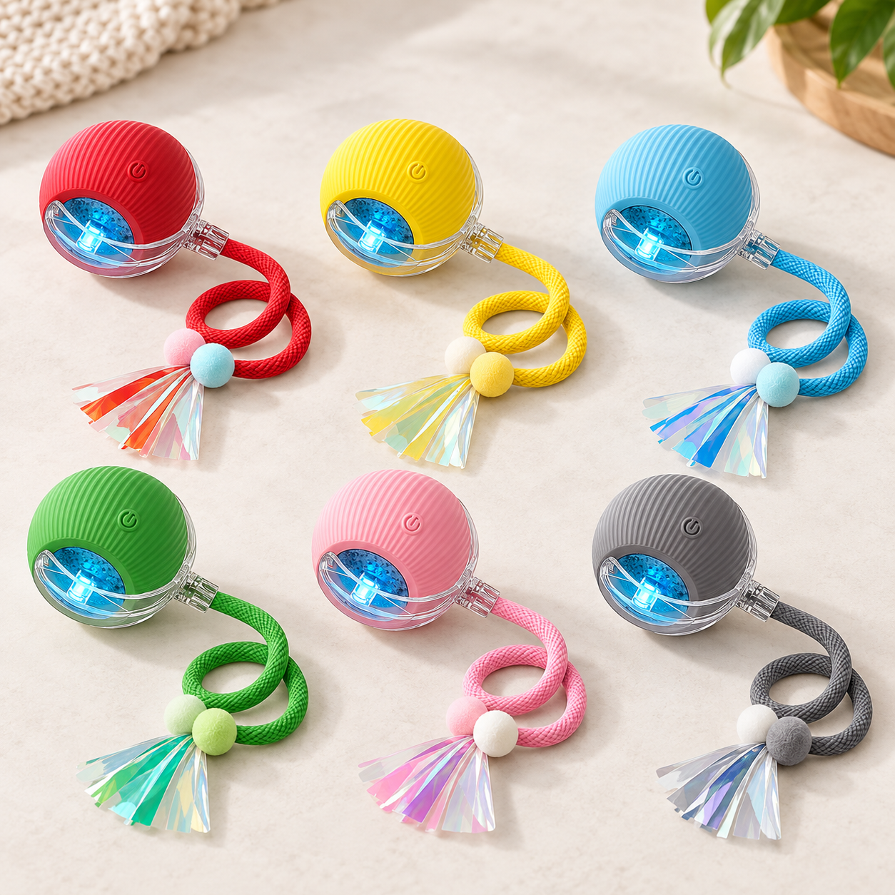 six color choices for interactive pet teaser toy