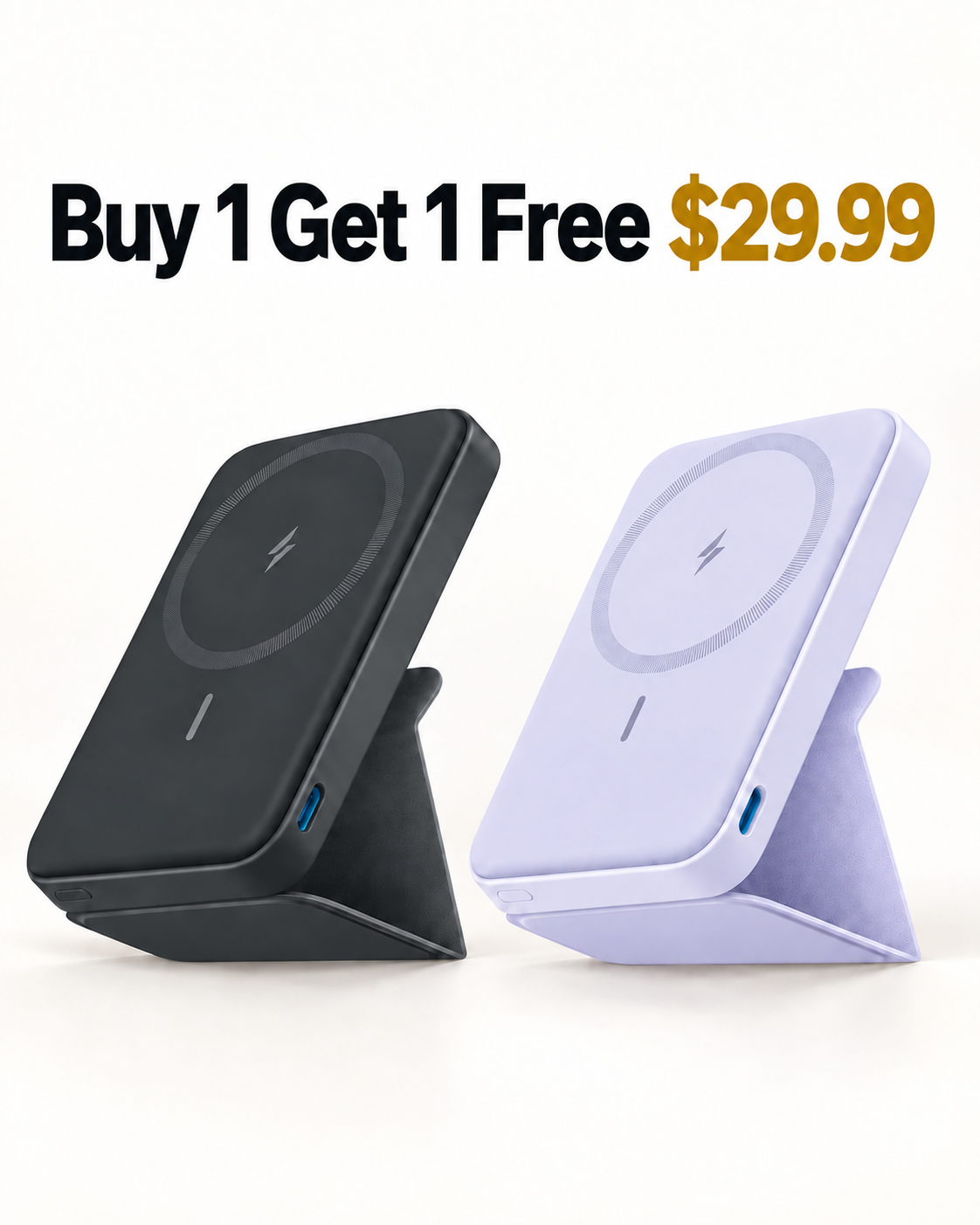 Buy 1 Get 1 Free magnetic power banks Gray and Lavender 29.99 USD