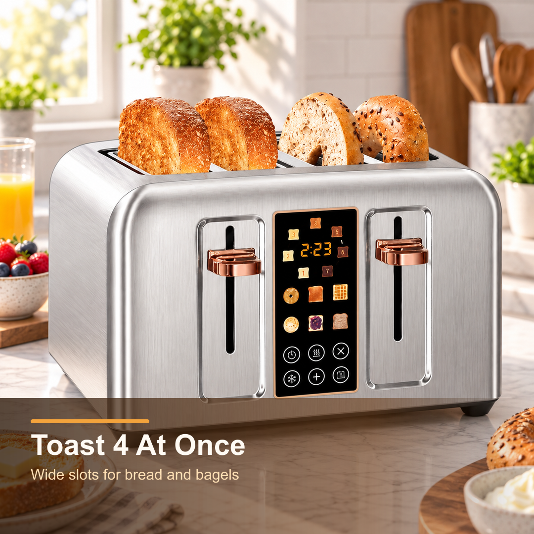 4 slice digital toaster with LCD display and wide slots