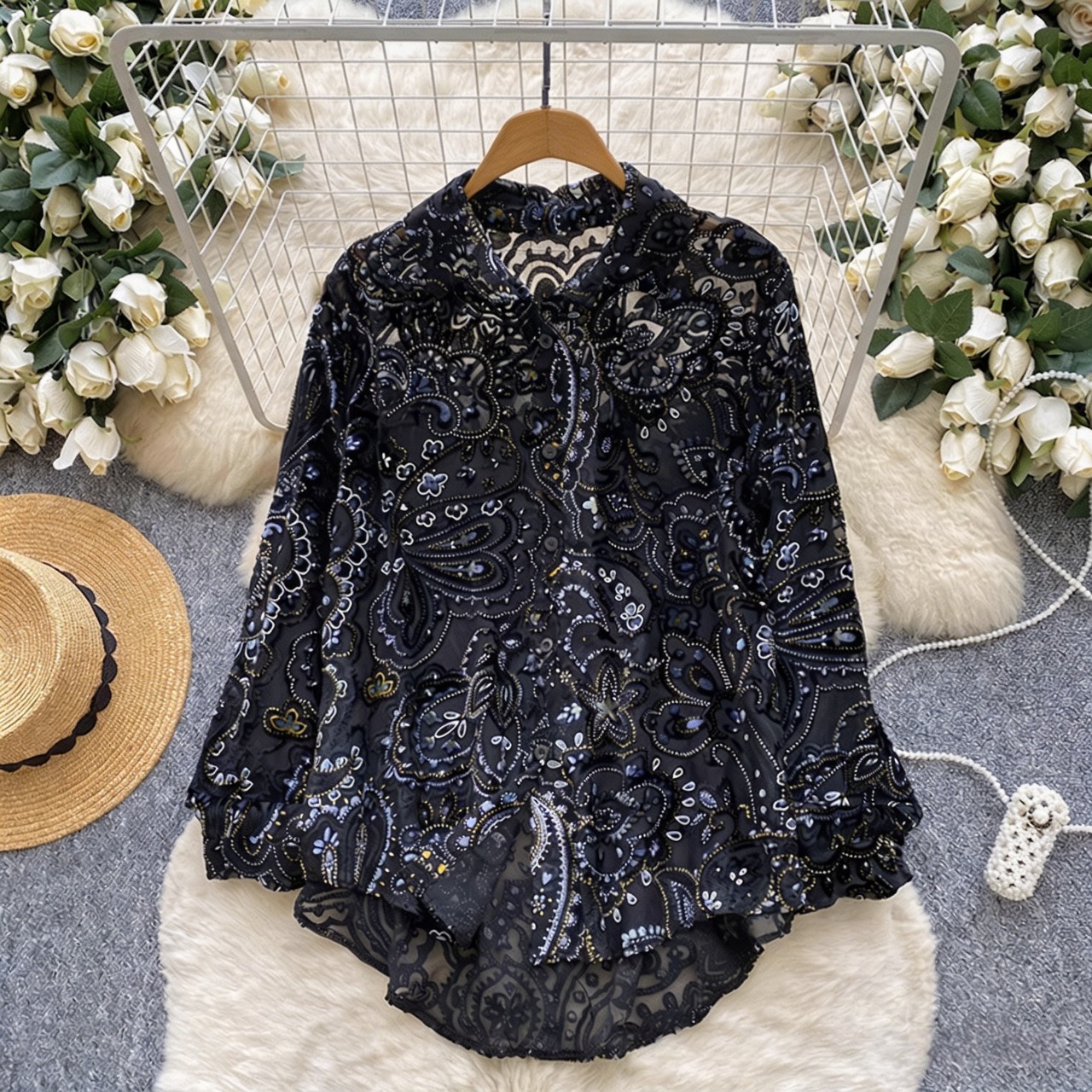 Elegant Burnout Velvet Paisley Top