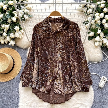 Elegant Burnout Velvet Paisley Top