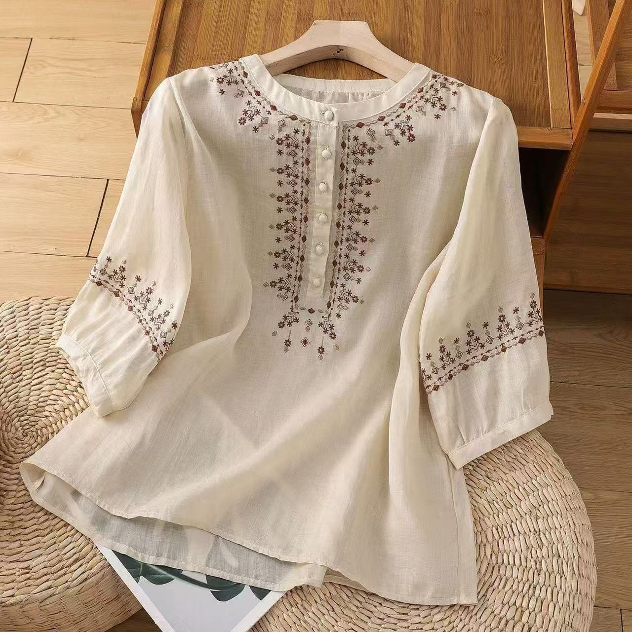 Lightweight Cotton Linen Pullover Blouse Oversized Fit