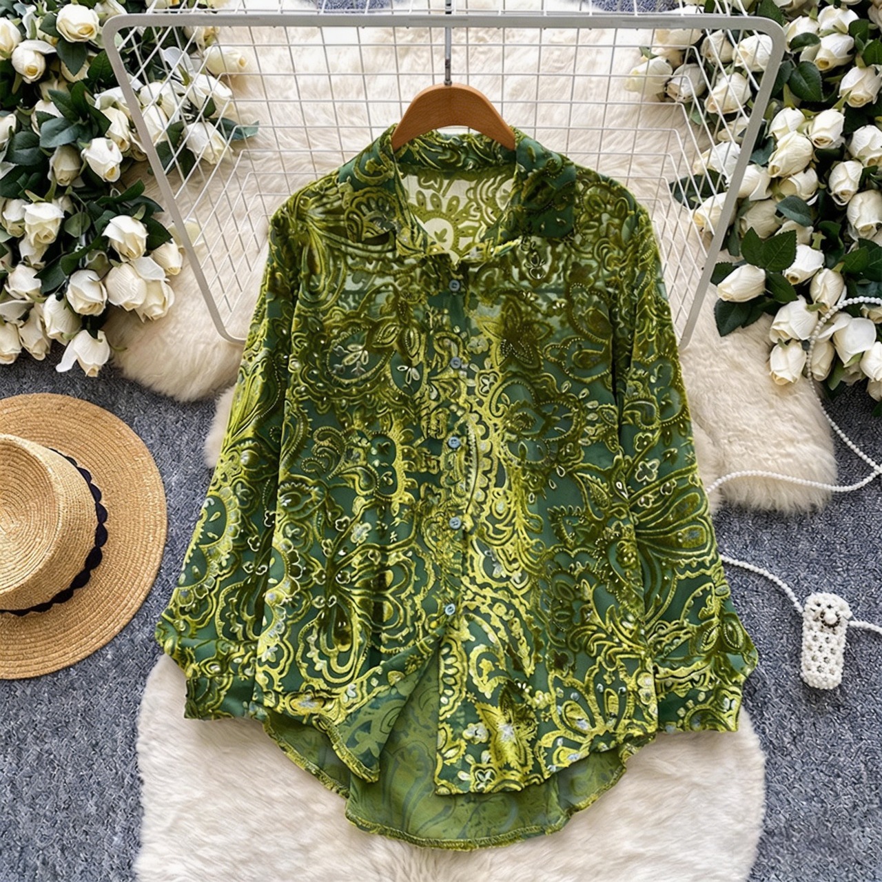 Elegant Burnout Velvet Paisley Top