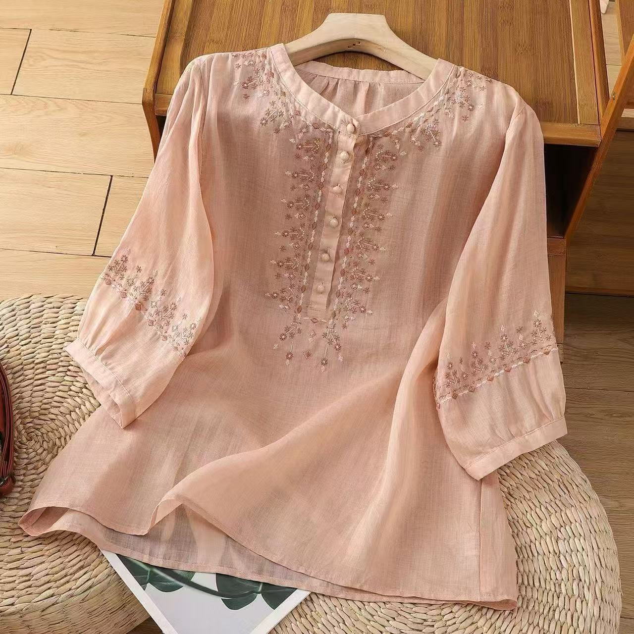Lightweight Cotton Linen Pullover Blouse Oversized Fit