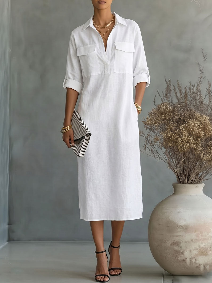 Limited-Time Offer: 49% OFF🔥 Women's Linen Button Down Utility Dress with Pockets