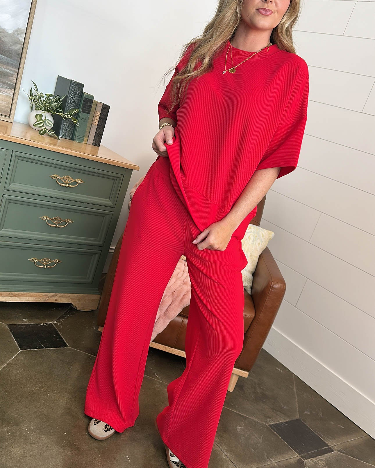 Flash Sale⚡2 Piece Ribbed Top Wide Leg Lounge Set