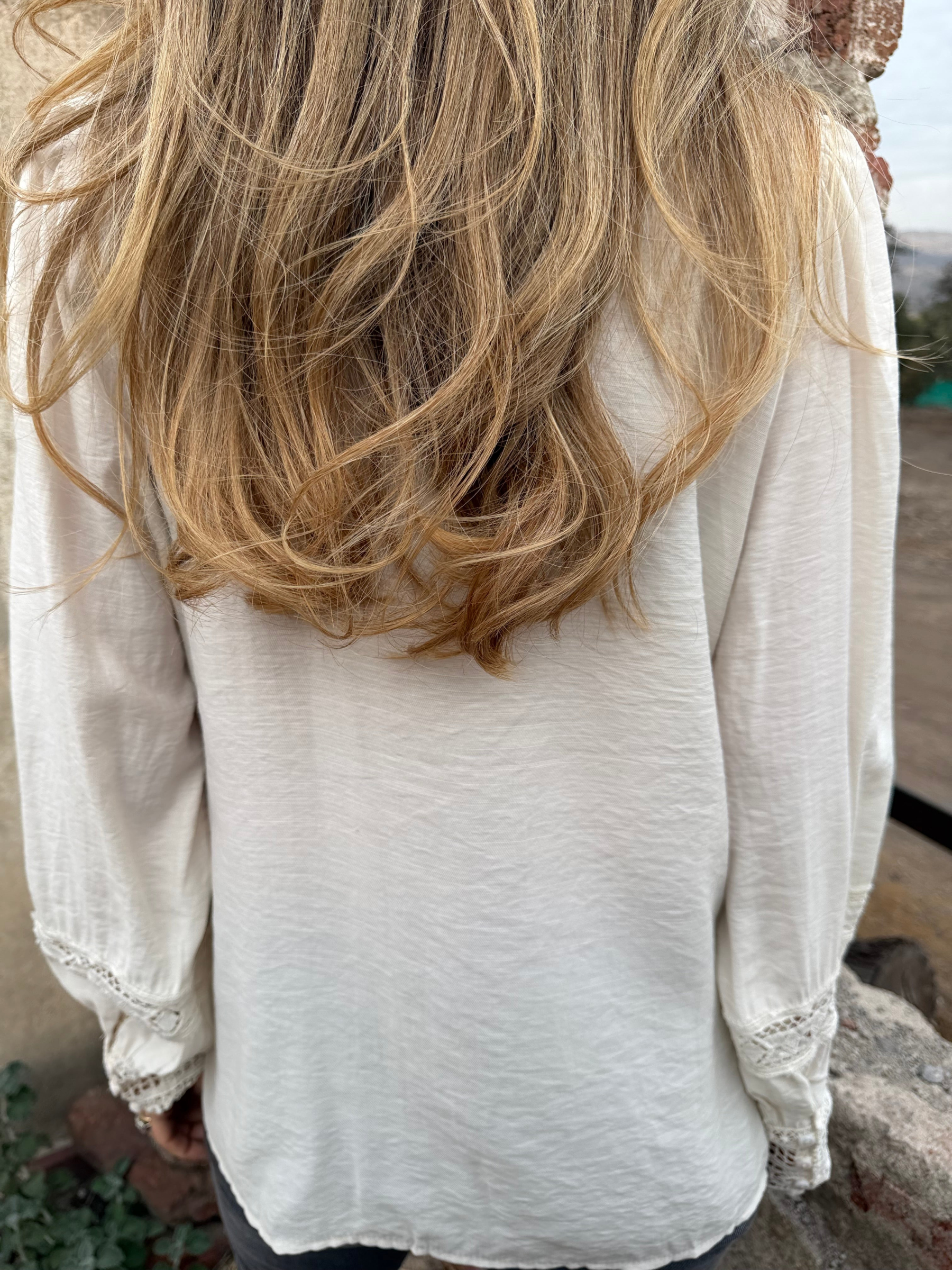 Crochet Detail Flutter Sleeve Blouse 