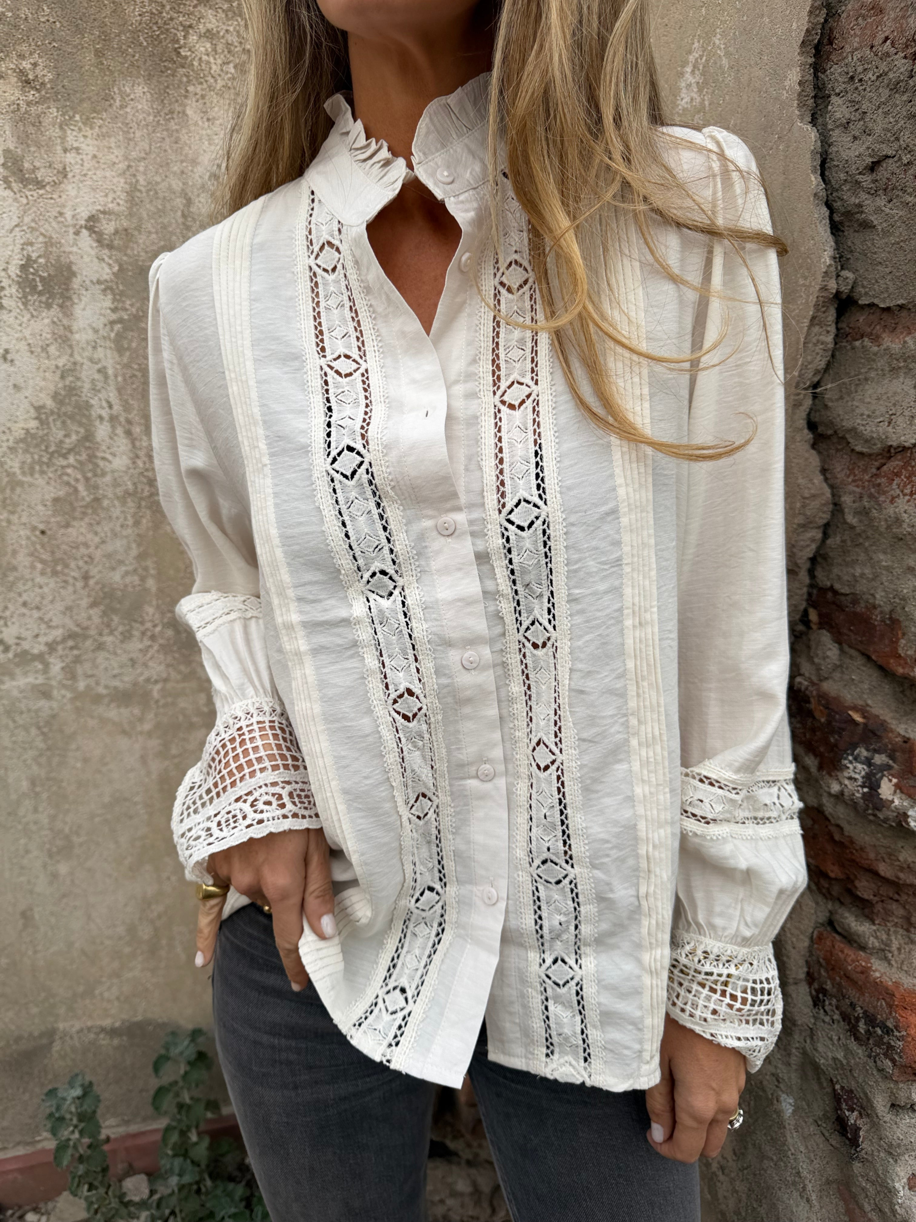 Crochet Detail Flutter Sleeve Blouse 