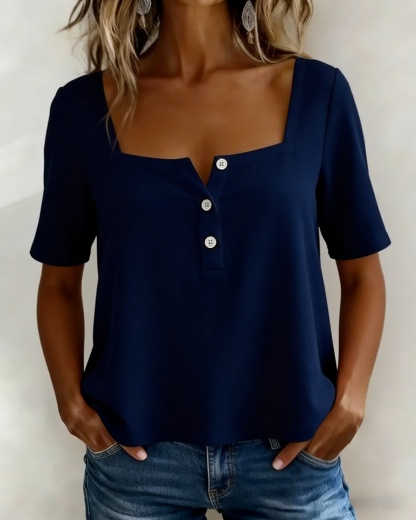 New Arrivals🌸Square Neck Half Button Blouse