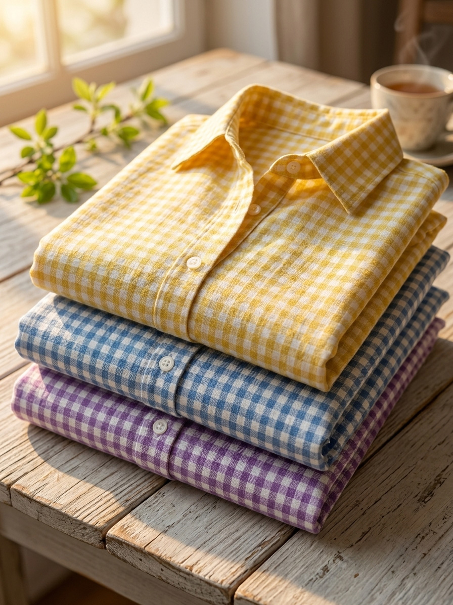 Clearacne Sale🔥 Women's Lapel Checkered Cotton Linen Shirt Dress