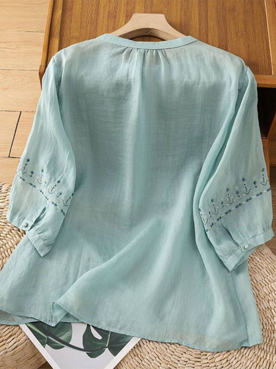 Lightweight Cotton Linen Pullover Blouse Oversized Fit