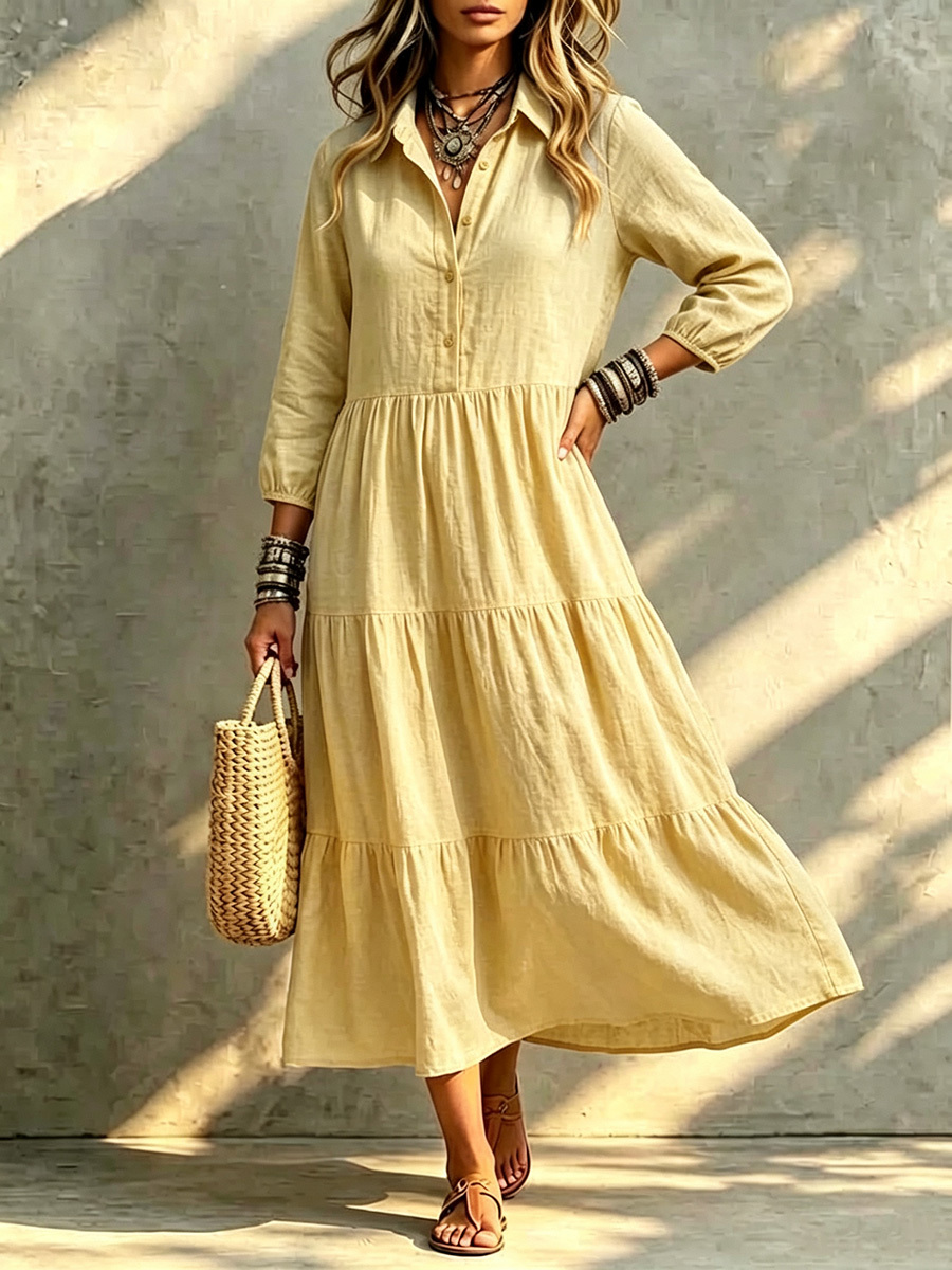 CLEARANCE🔥 Loose Cotton Linen Lapel Dress