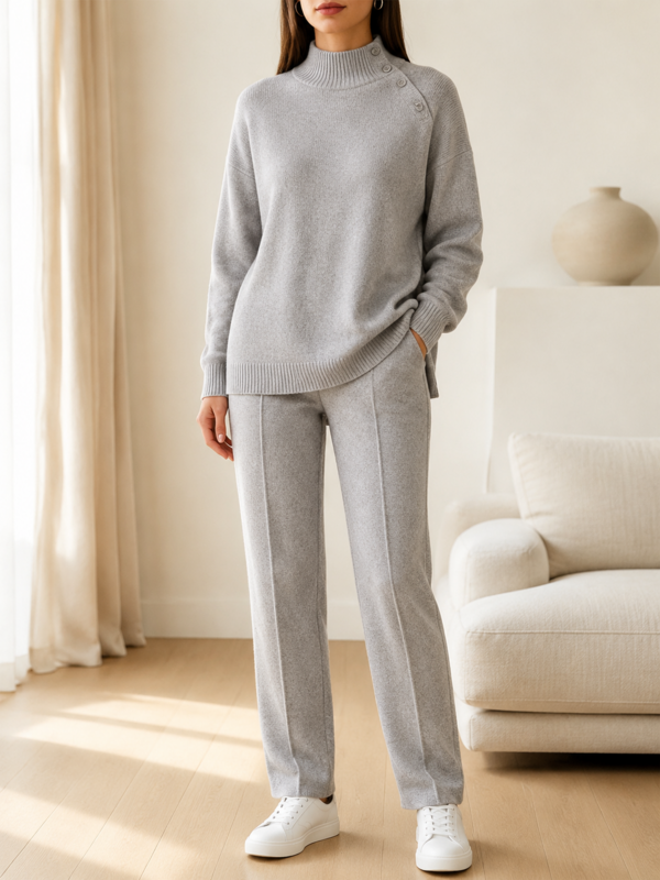 🎄 New Arrivals🔥Women’s Mock Neck Knit Sweater and Straight-Leg Pants Two-Piece Set