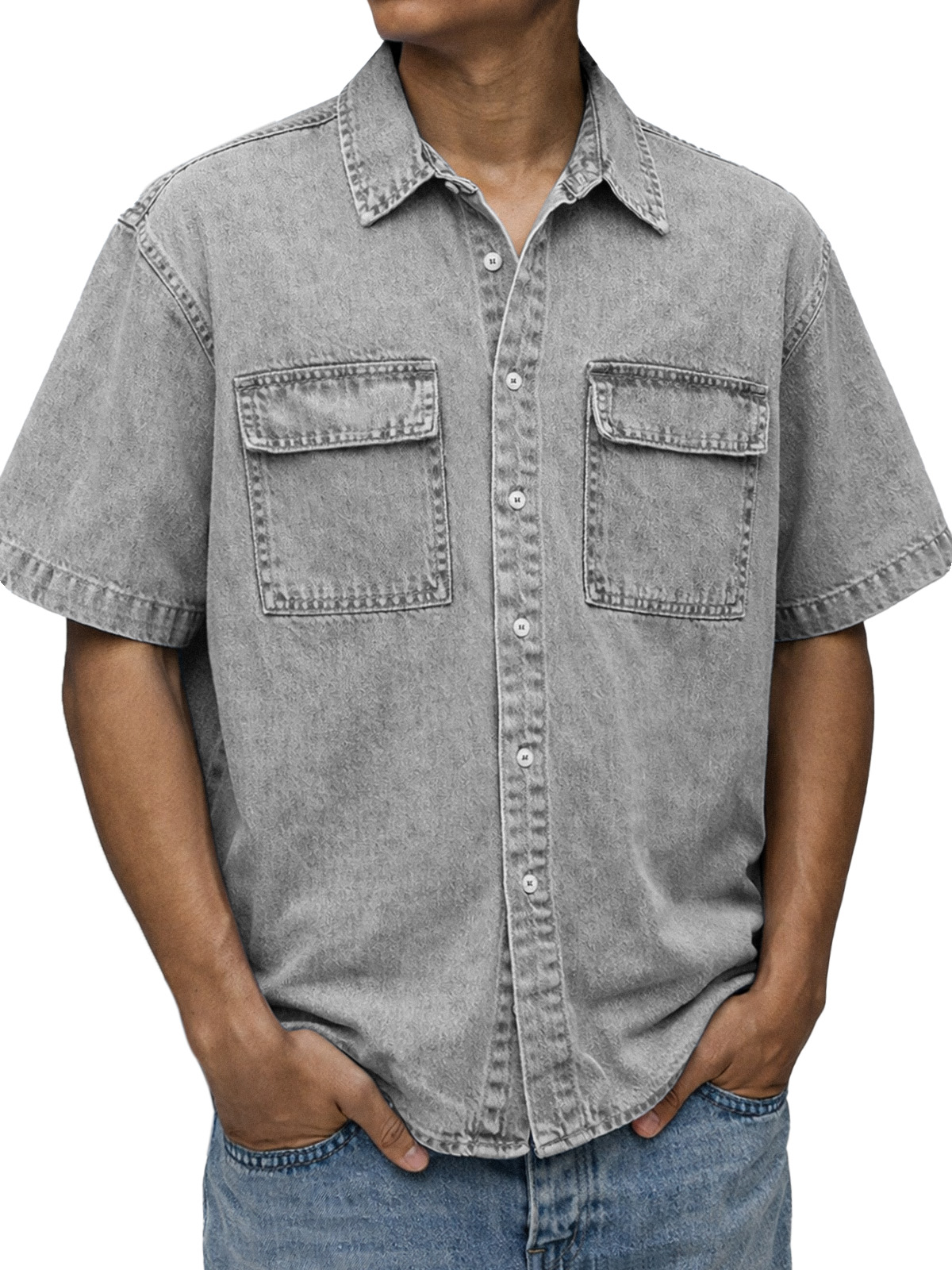 Men's Vintage American Double Pocket Short Sleeve Shirt
