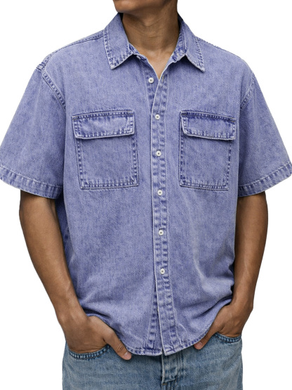 Men's Vintage American Double Pocket Short Sleeve Shirt