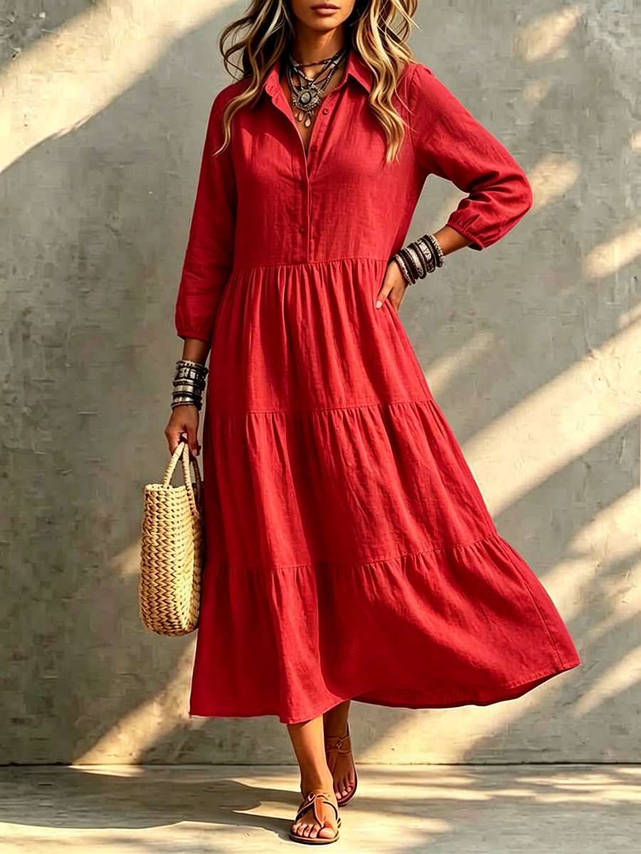 CLEARANCE🔥 Loose Cotton Linen Lapel Dress