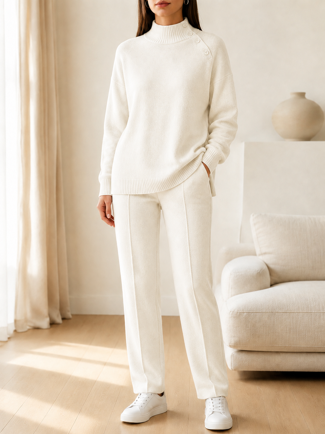 🎄 New Arrivals🔥Women’s Mock Neck Knit Sweater and Straight-Leg Pants Two-Piece Set