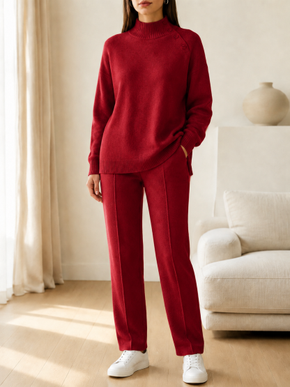 🎄 New Arrivals🔥Women’s Mock Neck Knit Sweater and Straight-Leg Pants Two-Piece Set